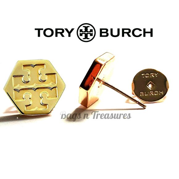 Authentic Tory Burch Stud Logo Earrings in Gold - Picture 2 of 4